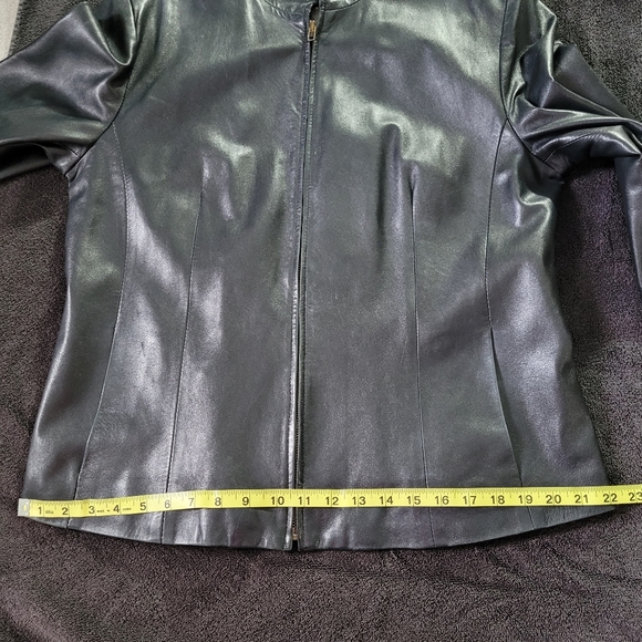 Borgo Antico Italian Black Leather Women’s Jacket Sz Lg Hip Length Zipper Front - Picture 13 of 14